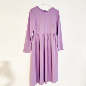 PIECES Women's Purple Long Sleeve Midi Dress Size Small Modest Chic Casual